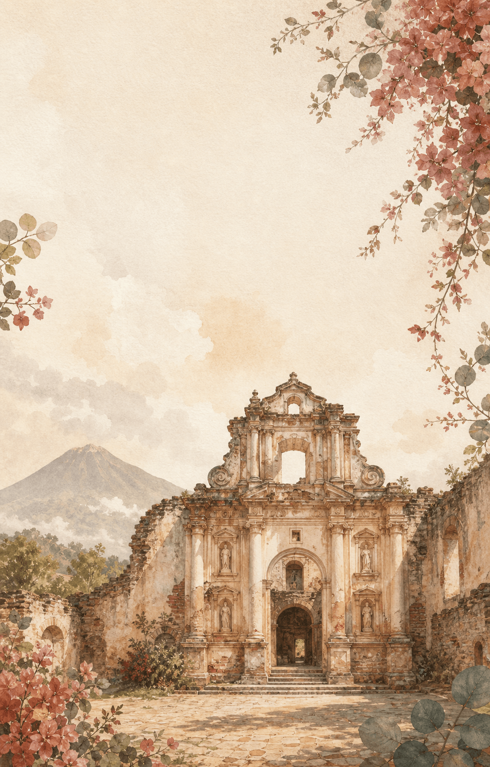 Ilustración de la Ermita de la Santa Cruz en Antigua Guatemala